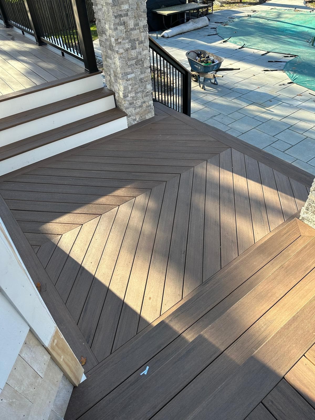 Custom-built deck with railing completed in New Jersey