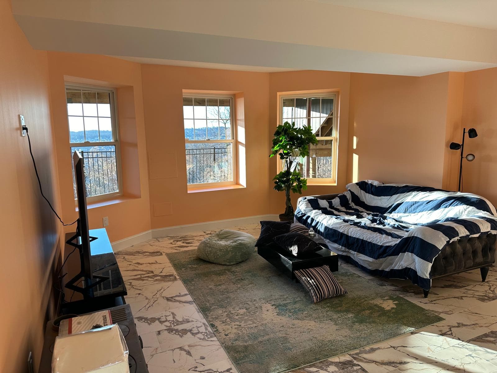 Living room with custom trim and millwork